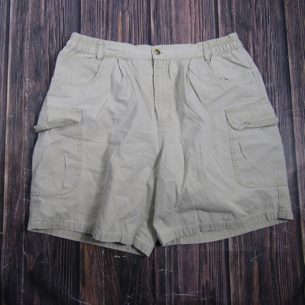 Vintage Mountain Tek Mens M Beige Cargo Shorts Cotton Elastic Pockets Summer‎